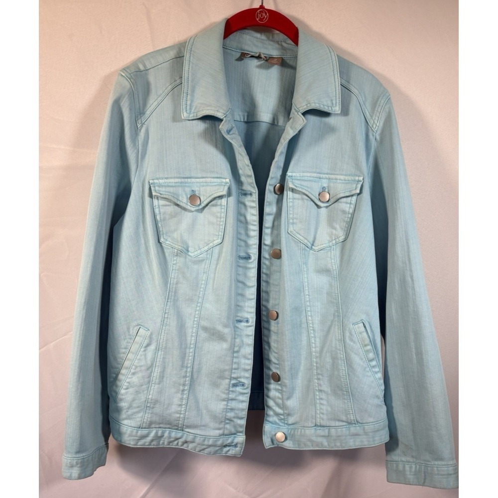 Chicos Womans Jacket Size 2 Button Up Pockets Cotton/Rayon/polyester Denim Looki